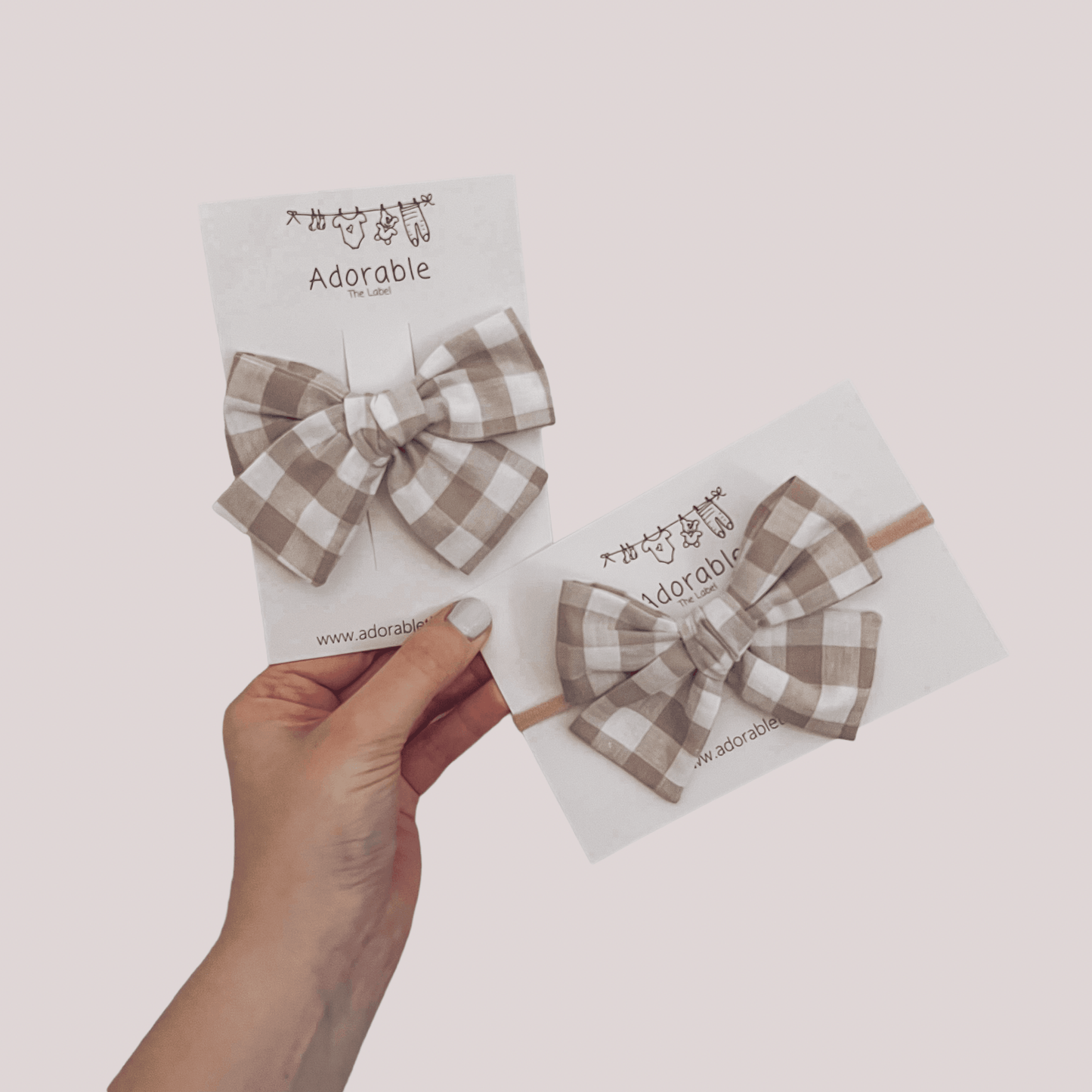 LARGE BOWS - LARGE NEUTRAL GINGHAM - adorablethelabel