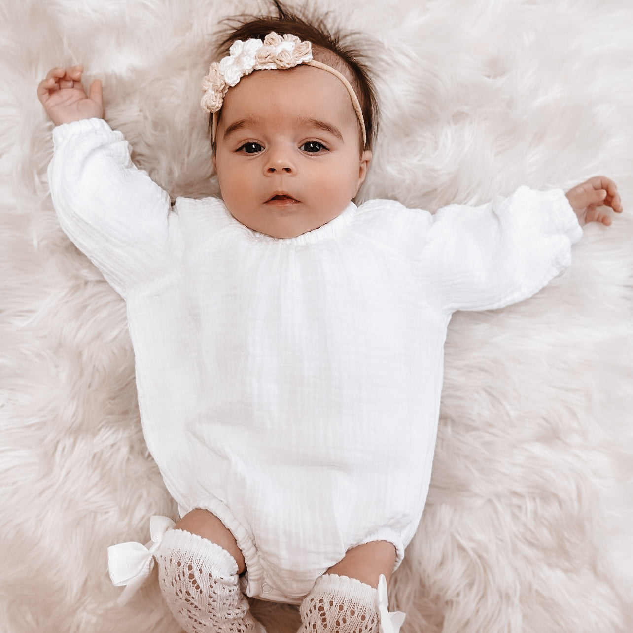 LONG SLEEVE PUFF ROMPER - LUXE WHITE