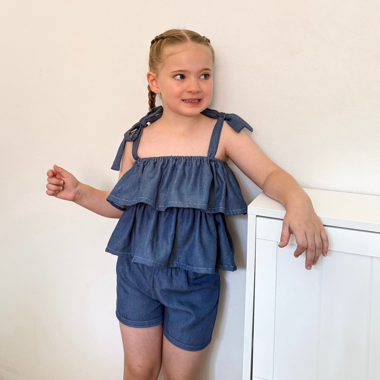 PEPLUM FRILL TOP - DENIM