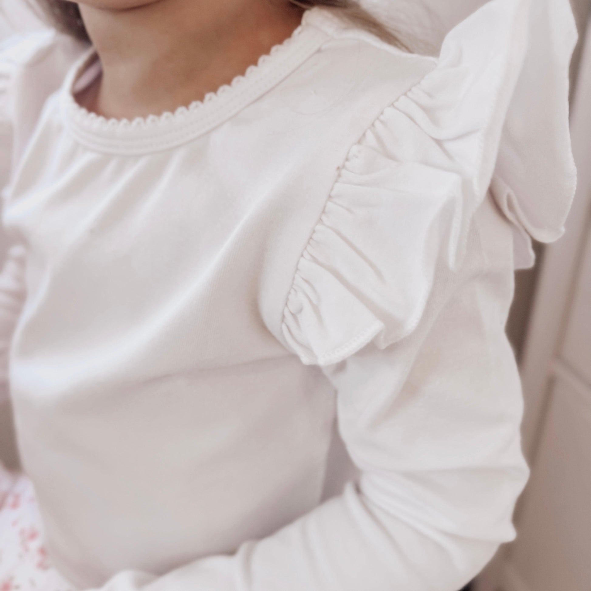 LONG SLEEVE FLUTTER TOP - ADORABLE WHITE - adorablethelabel