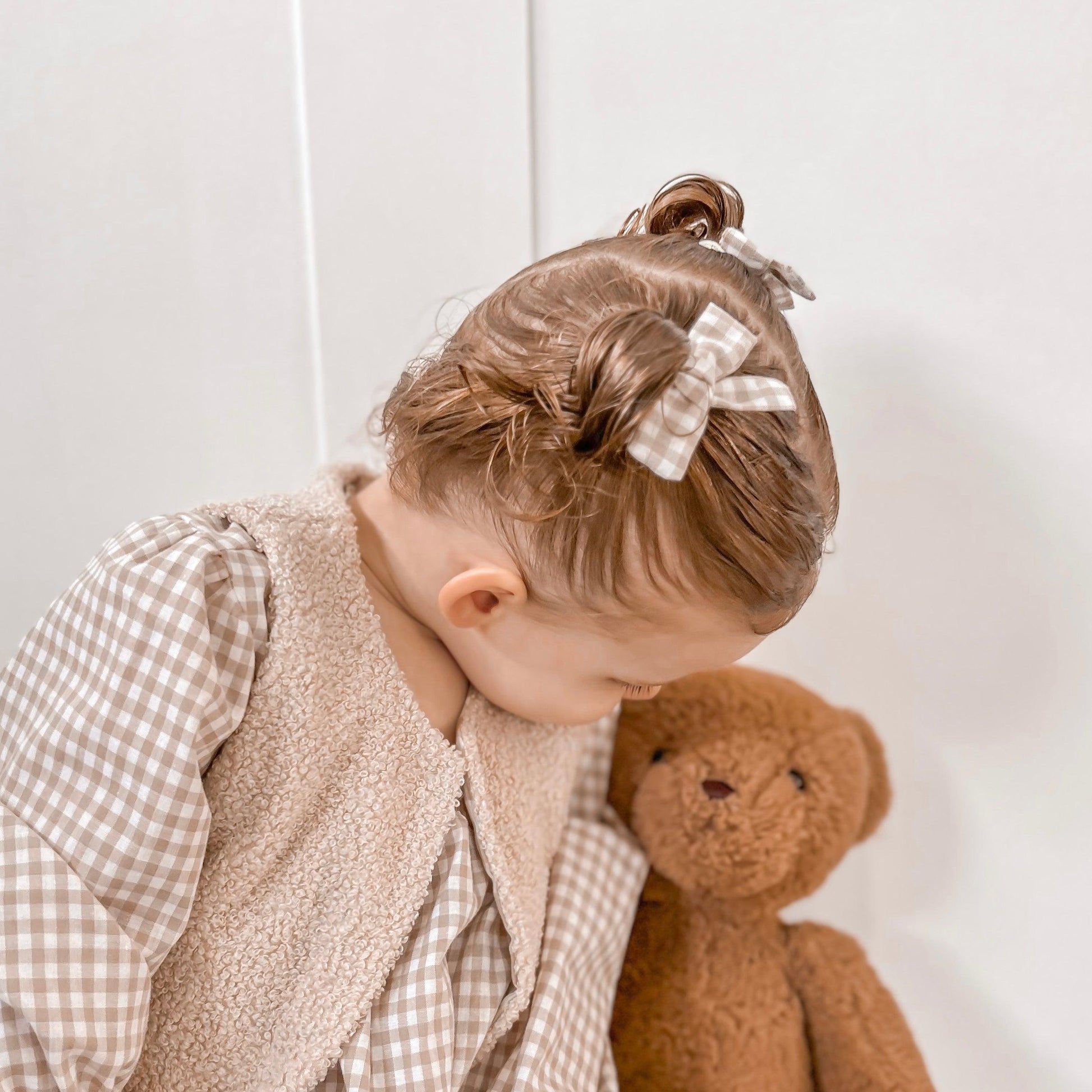 LIMITED EDITION MINI BOWS - NEUTRAL GINGHAM - adorablethelabel
