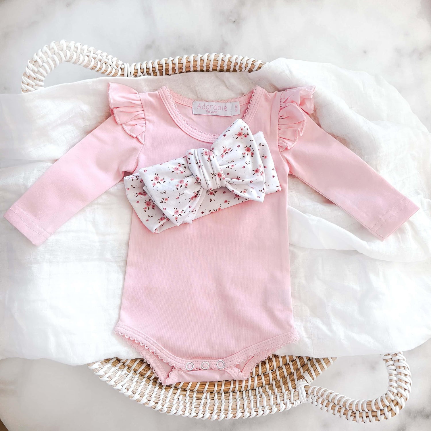 LONG SLEEVE FLUTTER BODYSUIT - ADORABLE PINK - adorablethelabel