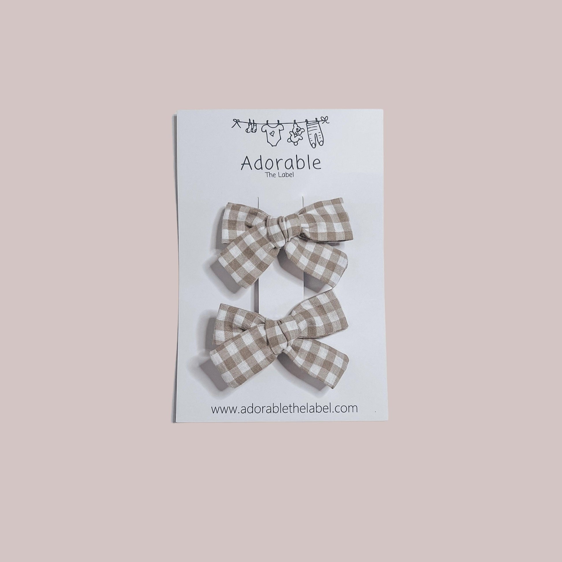 LIMITED EDITION MINI BOWS - NEUTRAL GINGHAM - adorablethelabel