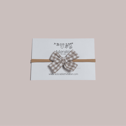 LIMITED EDITION MINI BOWS - NEUTRAL GINGHAM - adorablethelabel