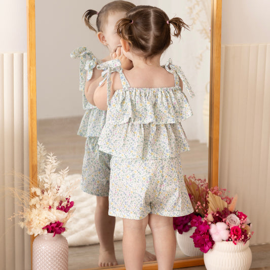 PEPLUM FRILL TOP - PASTEL PETALS