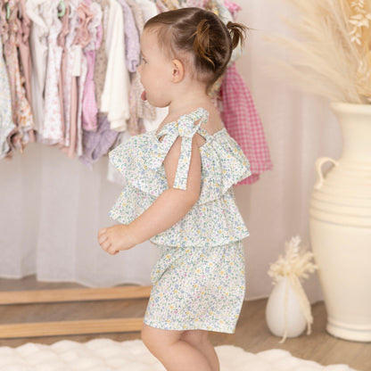 PEPLUM FRILL TOP - PASTEL PETALS