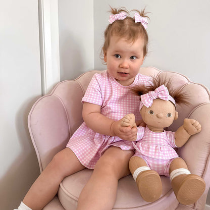 PINK GINGHAM - DOLLY SHORT SLEEVE PEPLUM TOP